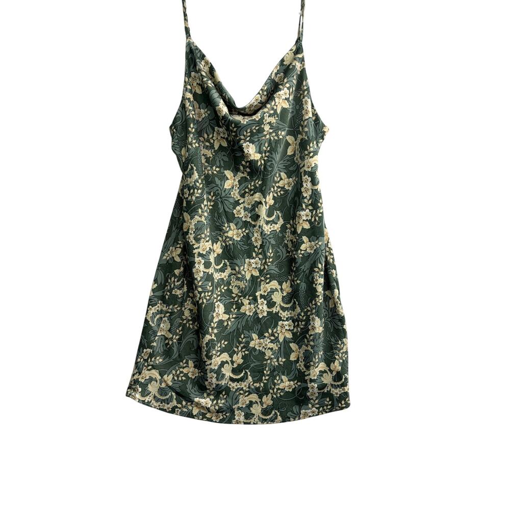 Urban Outfitters Green Satin Floral Cowl Neck Mini Slip Dress - Size L - Picture 4 of 9